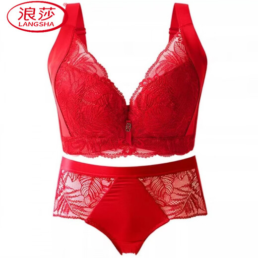 LangSha bra for zodiac year of the horse, wedding bride, red underwear, big breasts, small breasts, auxiliary breasts, anti-sagging, large size set, red set, M 34/75C, thin cup about 0.3C