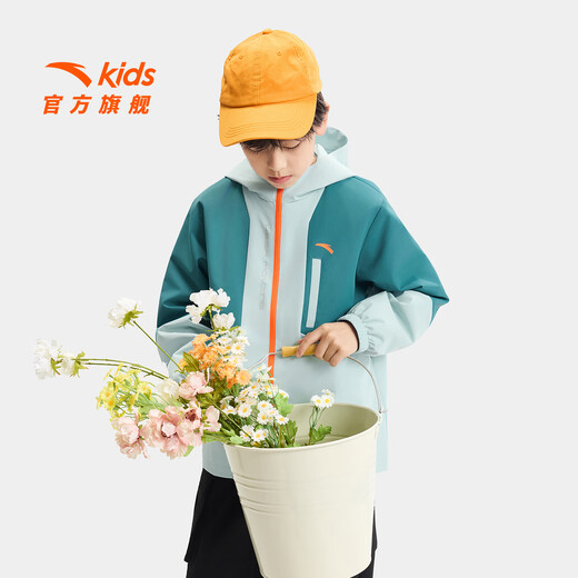 ANTA children's jacket men's and women's clothing small soft shell 2026 spring new hooded water-repellent outdoor woven thin jacket Yunmen Blue/Reclamation Blue-1 150