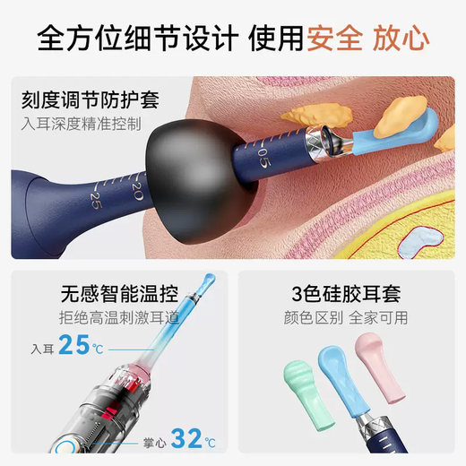 Yusen Yiyue Langsen Visual Ear Picking Spoon HD Ear Picking Spoon Tweezers Children's Ear Picking Spoon Magic Ear Picking Tool Set Upgraded AI Ultra-clear丨Night Sky Blue (HD Camera Ear and Nose Tweezers Comes Standard with 17 Pieces Set)