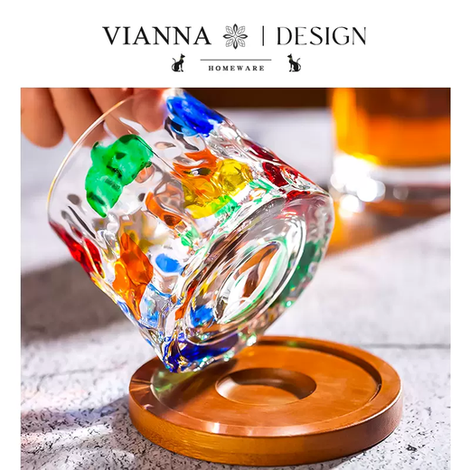 Yusen Yi Water Cup Rotating Twist Cup Wine Glass Retro Painting丨Whiskey Vianna Wine Glass Neal Gift NEAL Tree Pattern Contrast Color-Check (Pair) 1L 1 Piece