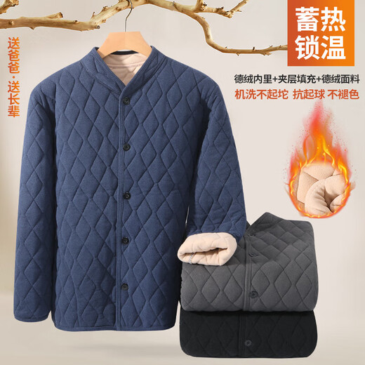 Close-fitting small cotton-padded jacket liner winter middle-aged and elderly men's father's jacket with cotton padding and thickened inner wear for outdoor warmth Blue cotton-padded jacket 3XL Recommended 160-180Jin Jin equals 0.5 kg
