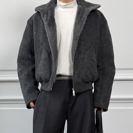 CATSSTAC snowy herringbone wool down jacket dark gray M