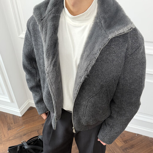 CATSSTAC snowy herringbone wool down jacket dark gray M