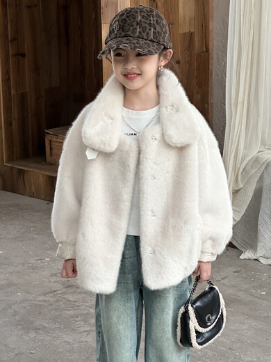 BALA is suitable for the new autumn and winter children's fur outerwear. Girls' imitation mink one-piece coat gold mink velvet beige 110. Recommended height is about 110CM.