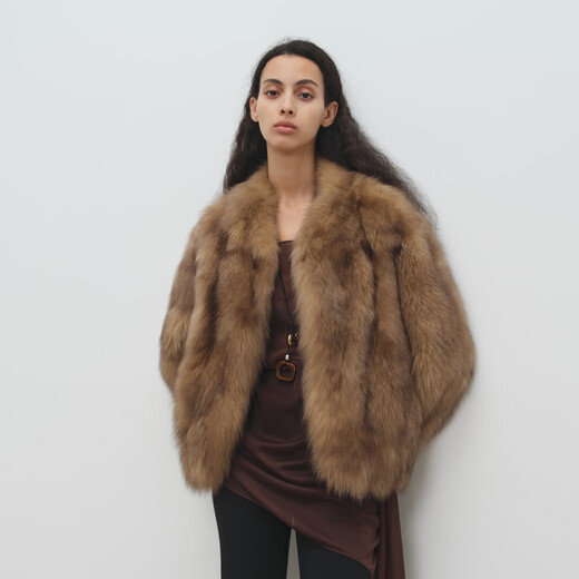 MSBEAST Miss Beast imported blue fox fur halo-dyed V-neck short fox fur coat for women | Frosty Moon Yingyue halo-dyed amber brown M