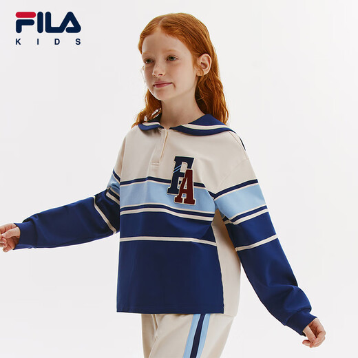 Fila Children's Clothing Children's Stretch Knitted Lapel Top 2024 Autumn and Winter New Style Pullover Sweatshirt for Girls and Adults Egg White-IV 150 cm