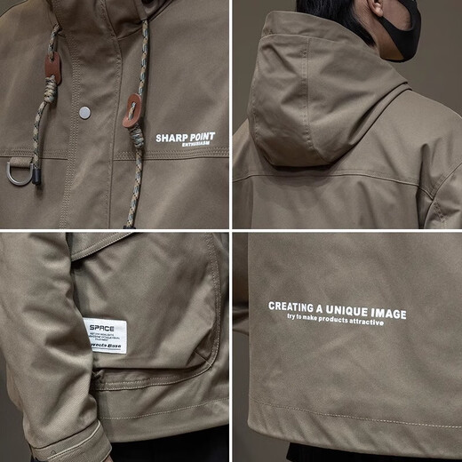 Jeep Spirit Jeep Jacke Herren Workwear High-End-Frühling und Herbst verdickte Jungen großgröße Baumwollkleidung Herren-Stil mit Kapuzenkleidung für Männer Fleece 1502-1 Militärgrün (verdickt) l