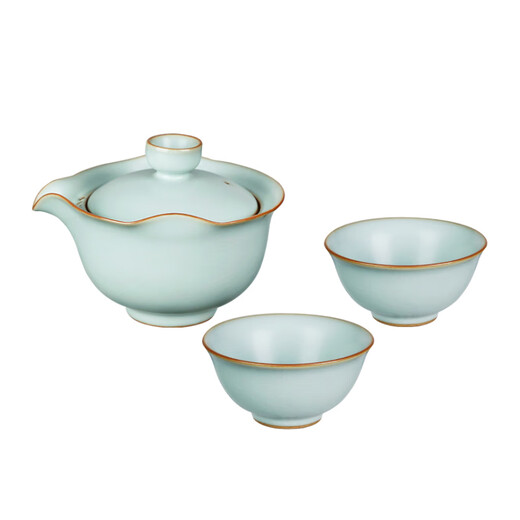 Qingdan Moya Qingdan Ru kiln hand-held tea set portable high-end tea set Jingdezhen handmade ceramic quick cup Xiaoyao quick one pot 2 cups