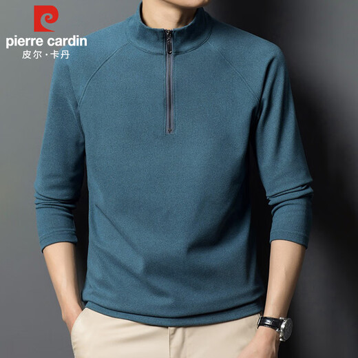 Pierre Cardin sweatshirt men's autumn and winter half-zip stand collar long-sleeved T-shirt men's velvet business casual top gray XL
