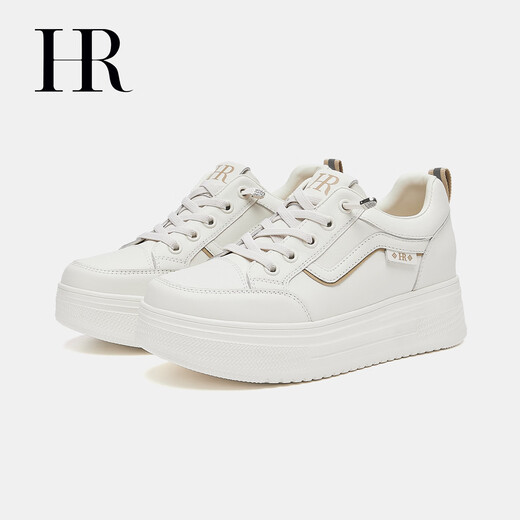 HR Helena women's shoes 2025 winter new thick sole heightening white shoes sneakers round toe laces comfortable and versatile Mi Xing 35