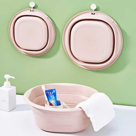 Home KATEI STORY Japanese folding basin large, medium and small three-piece set travel folding basin plastic basin dormitory home student laundry basin folding basin olive green large size 38cm free hook