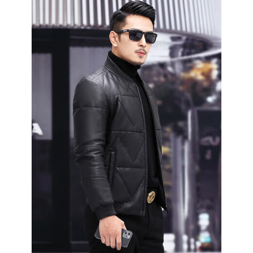 KBXNG劲霸商务男装2025新款皮衣男士皮夹克青年冬季保暖时尚短款厚外套 黑色 M / 100～115斤