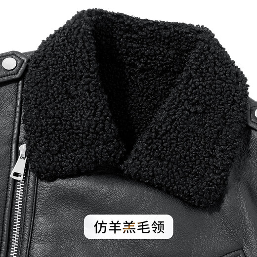 富鋌【麂皮绒仿羊羔毛内里】男士皮衣男款冬季防风保暖重工翻领皮夹克