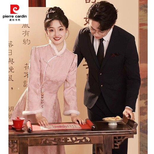 Pierre Cardin Pink Toast Wear Bridal 2025 New Chinese Engagement Dress Thickened Winter Wedding Day Casual Dress Pink 205 S Dress Size is Small Consult Customer Service to Check Size