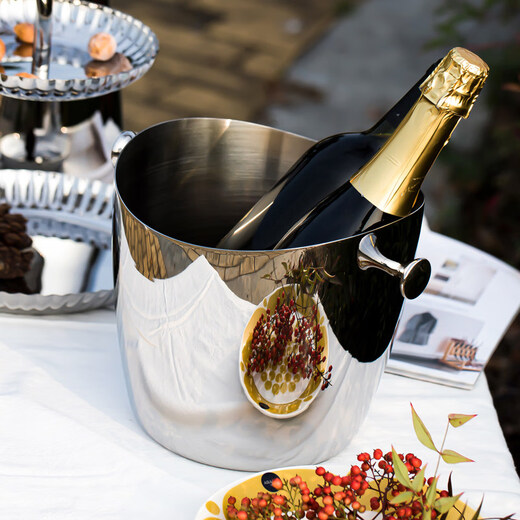MPPMCK Nordic personality 304 stainless steel ice bucket European style large stainless steel champagne ice wine bucket wide mouth iced red wine bucket large double ear ice bucket