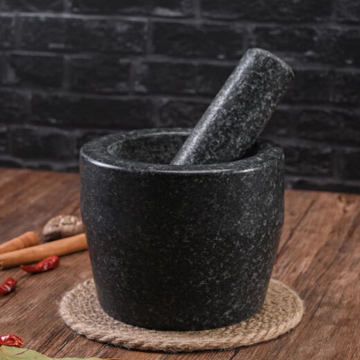 BEYZK cylinder-type garlic pounding stone mortar, pair of nests, pure natural garlic mortar, medicine jar, stone grinder, mortar, black granite special 18 cm cylinder-type polished stone mortar with lid