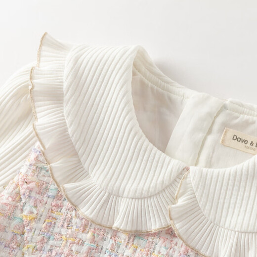 DAVE&BELLA medium and large children's dress spring new girls pink plaid small fragrant skirt long-sleeved fake two-piece