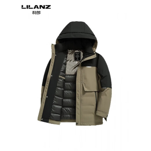 利郎（LILANZ）中长款羽绒服男中老年商务休闲立领连帽拼接加厚保暖男士户外 绿色 p16 L
