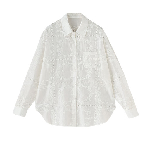 Chuyu Lyocell heavy industry embroidered white shirt for women 2026 spring new loose mid-length hollow cardigan top off-white S
