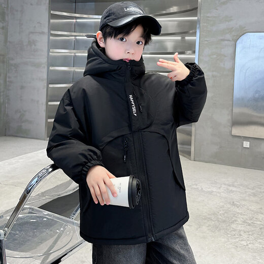 HAL.DUCK down jacket boys' quilted jacket autumn and winter 2026 new large children's clothing winter velvet thickened parka winter cotton coat black one size too small 140 cm