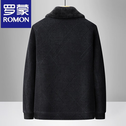 罗蒙（ROMON）爸爸装加绒加厚外套冬季新款男士毛呢保暖夹克中老年人雪尼尔棉衣 黑深灰 L