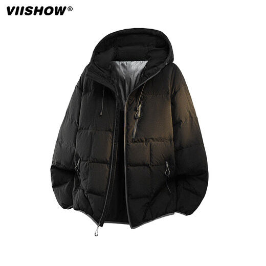 Viishow hooded down jacket men's 2025 new winter retro contrast color couple wear white duck down winter jacket polar black S