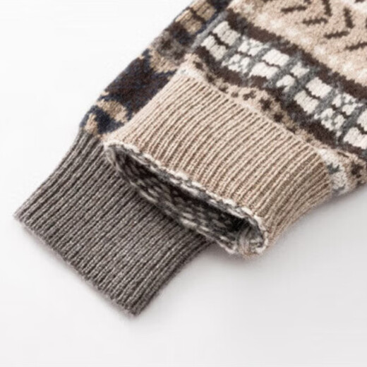 Wirpta high-end brand jacquard pure wool sweater for men spring and autumn new thickened warm sweater retro casual sweater fashion misty camel thickened (ready in stock) M 105