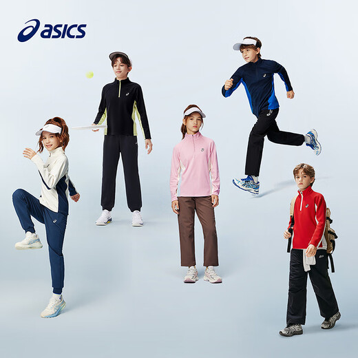 ASICS children's clothing winter half-zip color-blocked long-sleeved moisture-absorbing, heating, warm and comfortable 9000 black 175