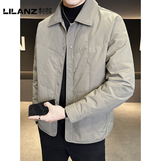 利郎（LILANZ）官方轻薄款羽绒服男冬季2025新款翻领短款冬天90白鸭绒羽绒外套男 灰色-旗舰款 L