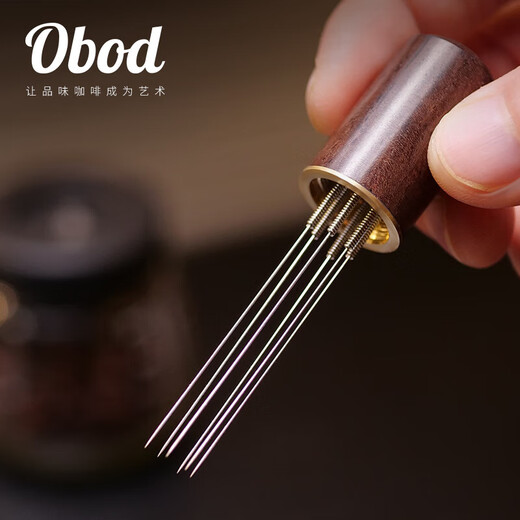 OBOD Coffee Loose Powder Needle Stainless Steel Cloth Powder Needle Coffee Loose Powder Stirring Clumping Disperser Solid Wood with Storage Solid Wood Model-6 Needles