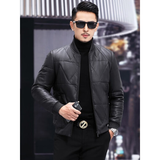 KBXNG劲霸商务男装2025新款皮衣男士皮夹克青年冬季保暖时尚短款厚外套 黑色 M / 100～115斤