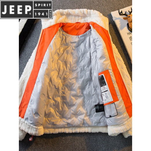 JEEP SPIRIT羊羔绒羽绒服外套男冬季2025新款加绒加厚羊羔毛夹克 黑色 羽绒内里 M (95-110斤)