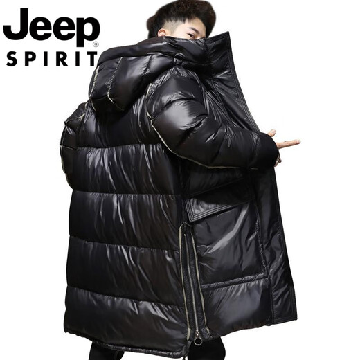 JEEP Глянцевый пуховик Jeep International средней длины, мужская зимняя утолщенная теплая одноразовая повседневная куртка с капюшоном черного цвета M 125Jin Jin с точностью до 0,5 кг