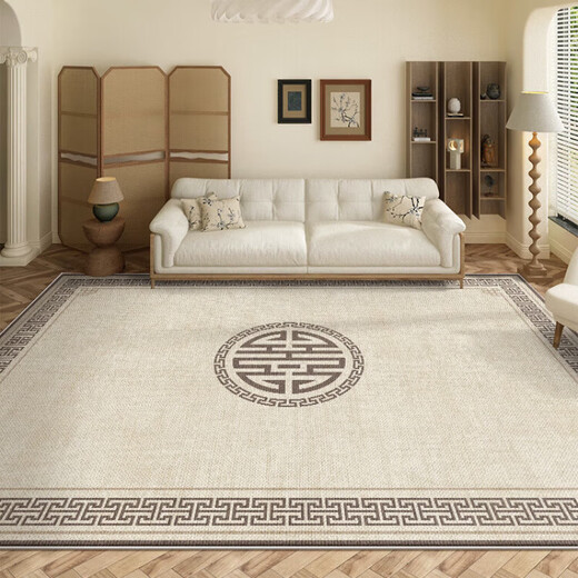 Jun Yuexi new Chinese style living room carpet thickened study soundproof floor mat bedroom bedside sofa coffee table blanket household disposable mat loop pile-ebony case 240cm*400cm decorative space