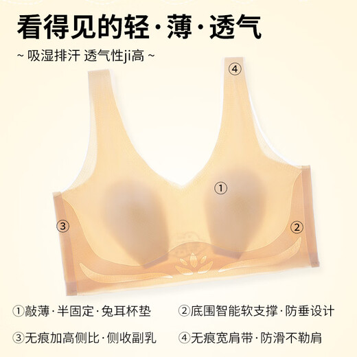 Thin Rabbit Ears Seamless Underwear Women's Cool Breathable Semi-Fixed Vest Style Big Breast Showing Small Bandeau Bra Black M Size Recommended 80-100Jin Jin is equal to 0.5kg