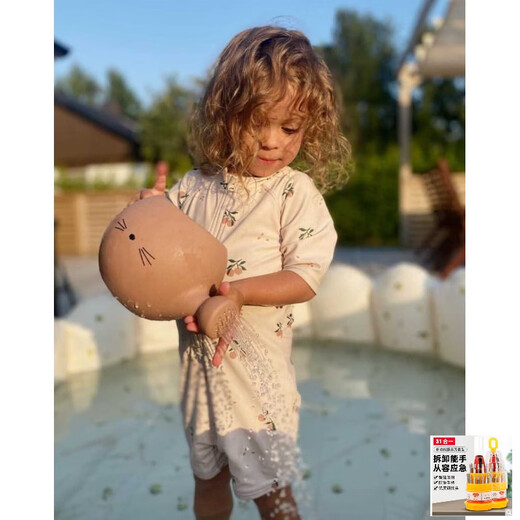 Da Tuan Xiao Yuan's new Danish children's swimsuit for boys and girls, short-sleeved one-piece swimsuit for children and middle-aged children, high elastic sun protection and quick-drying swimsuit, LD one-piece swimsuit, green plant, free swimming cap 80cm