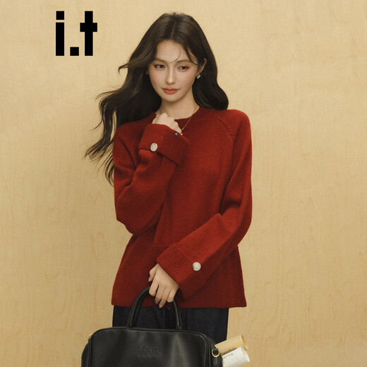 CHOCOOLATEit zodiac year red pullover round neck knitted sweater for women winter new loose warm top red one size