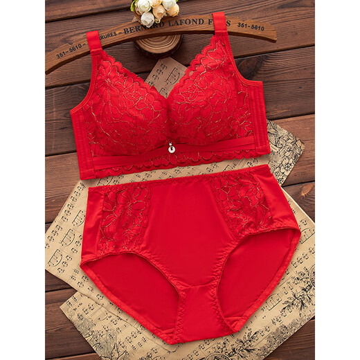Triumph red underwear and underwear set for women in the year of birth, no rims, small breasts, push-up bra, wedding bride, 2026, year of the horse, 1202 red suit (medium thickness) 75B 34