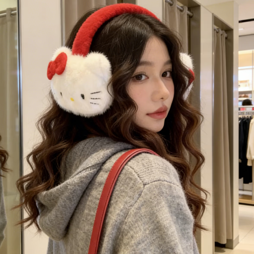 Yookdd earmuffs for women in autumn and winter new style cute kitten cold-proof plush earmuffs anti-freeze student ear protection cycling earmuffs cute cat earmuffs red