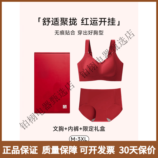 AIMER HOME Red Big Breast Showing Small Bra Women's Zodiac Year Wedding Bridal Set 801 Underwear + Underwear + Lucky Limited Gift Box M 34/75BC Underwear F