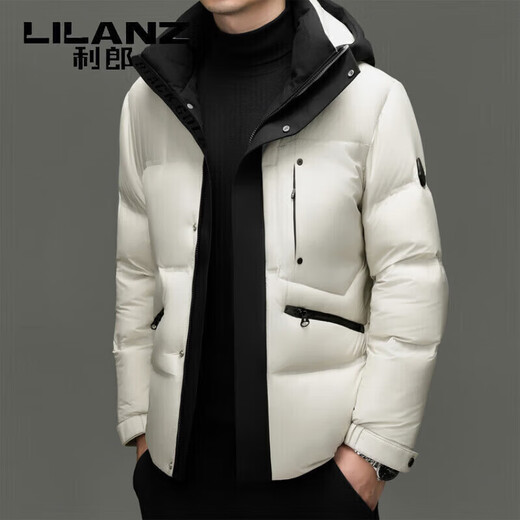 利郎（LILANZ）防寒保暖男士短款羽绒服宽松加厚面包服白鸭绒连帽工装外套潮 黑色 M