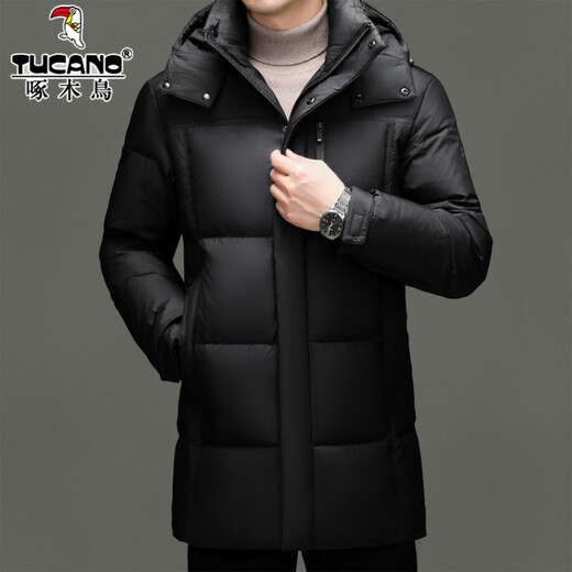 啄木鸟羽绒服男2025冬季白鸭绒中长款高充绒量羽绒大衣中年爸爸男士外套 639黑色 M 170