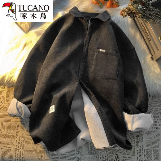 Woodpecker thickened velvet shirt for women, Korean version, loose, stylish, age-reducing, fashionable for fat girls, versatile, super popular, trendy clothes, gray S, suitable for 85-Jin Jin is equal to 0.5 kg