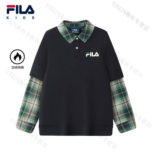 FILA KIDS Children's Clothing Boys' Sweaters 2026 Spring New Children's Velvet Lapel Pullover Top Legend Blue-NV 150 cm