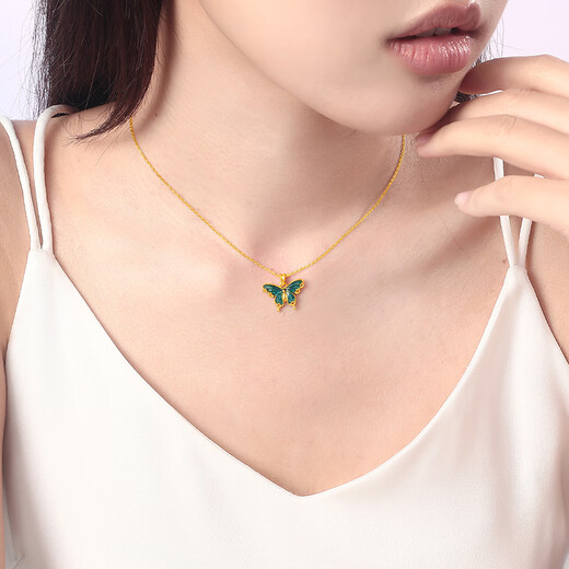 Saifei's birthday gift 18K gold pendant enamel butterfly gift for girlfriend K yellow Zhufeng butterfly + silver chain + rose gift box