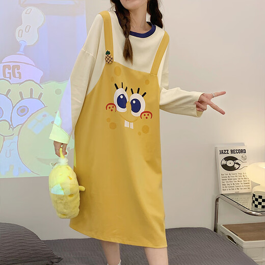 棉的陪伴长袖睡裙女春秋季棉质甜美可爱鸭子睡衣2024年新款大码孕妇家居服 16857 M