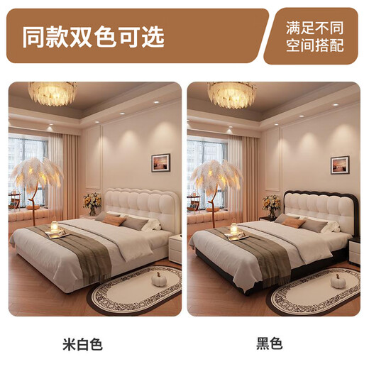 Jianxin Leather Bed 1.8mx2m Beech Wood Modern Simple Master Bedroom Cream Style Soft Package Storage Wedding Bed Leather Art Bed 139-1