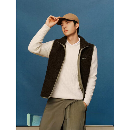 Crocodile (LACOSTE) Wang Yibo's same style LACOSTE French crocodile men's winter all-match warm vest jacket | BH2839 IER/dark green/khaki green One size fits all 6 185