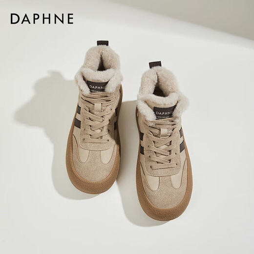 DAPHNE Daphne German training shoes women's velvet warm autumn and winter new retro Maillard thick-soled casual sports high-top sneakers winter camel velvet heel height 4cm 39 (245mm) standard size