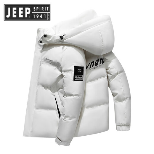 JEEP SPIRIT Зимний мужской пуховик Jeep для студентов молодого и среднего возраста, короткий съемный капюшон, тренд на белом утином пуху, утолщенный и теплый, белый M рекомендуется 100-125 Цзинь Цзинь равен 0,5 кг